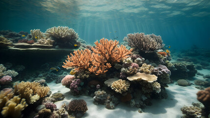Naklejka na ściany i meble Underwater view of the coral reef. 