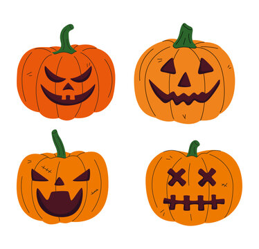 Set pumpkin on white background. Orange pumpkin with smile for your design for the holiday Halloween.