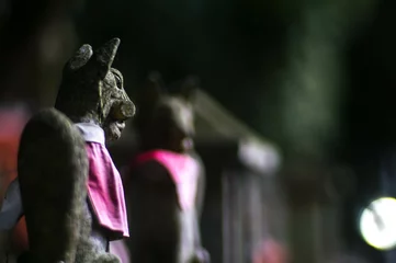 Tafelkleed 京都 深夜の伏見稲荷大社に佇む狐の石像 © ryo96c
