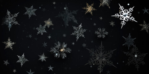 Beautiful Various Falling Snowflakes On A Black Background Created Using Artificial Intelligence