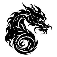 vector hand drawn flat black east dragon silhouette