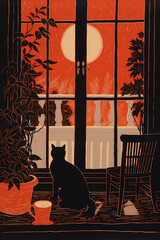 Artistic image of a cat, colorful and modern