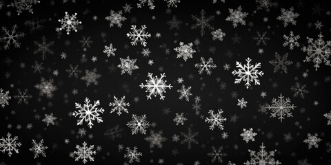 Beautiful Various Falling Snowflakes On A Black Background Created Using Artificial Intelligence
