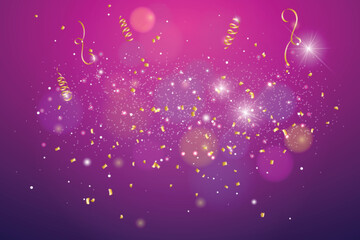 Happy birthday celebration with falling confetti. Realistic colorful confetti background.