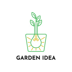 Light bulb lamp with leaf and pot for creative garden plant  innovation idea logo design concept