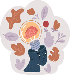 Vector illustration of bright electric bulb in human head read modern design learn concept