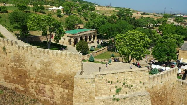 Aerial view of ancient castle in Derbent city, Dagestan, Russia. Famous touristik destination in Dagestan