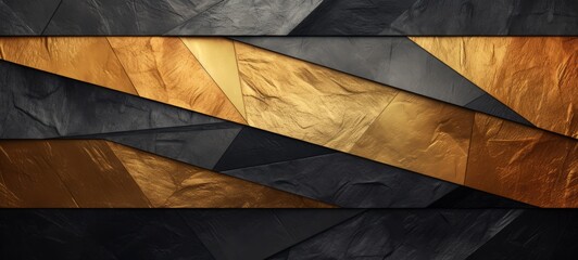 Abstract black gold mosaic tile texture wall background, with geometric shapes