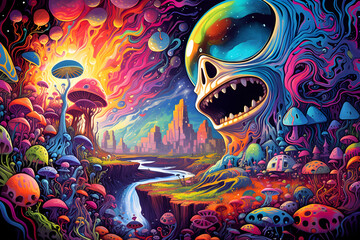 Captivating Psychedelic Dream: Surreal LSD & DMT Effects in Colorful Image
