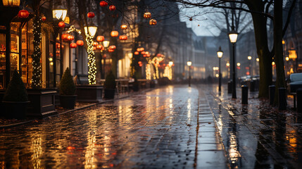 Fototapeta na wymiar Winter calm street in the night, Christmas background