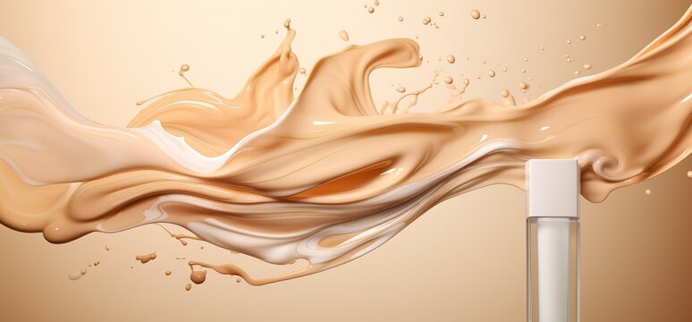 cosmetic brush strokes creamy texture on pastel beige background
