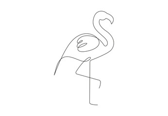  Single continuous one line drawing of beautiful flamingo for national zoo logo. Flamingo bird mascot concept vector illustration. Pro vector.