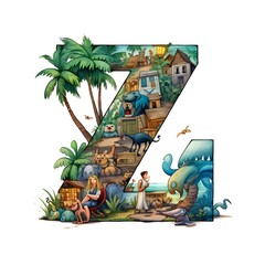 alphabet letter Z with adventure kid storybook theme