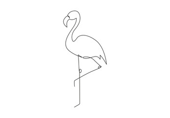 Single line drawing of flamingo. Beautiful flamingo bird icon. Isolated on white background vector illustration. Pro vector.