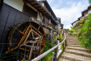 Fototapeta na wymiar Magome juku , Edo village on Enakyo Nakasendo trails during summer morning at Gifu , Japan : 29 August 2019