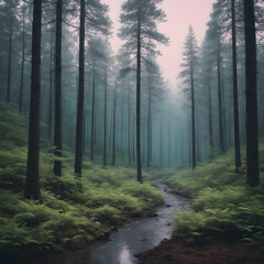 Obraz premium misty morning in the forest