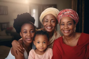 Foto op Canvas Generational Legacy: An African American Family featuring a Young Daughter, Mom, Grandmother, and Great Grandmother – A Proud Four-Generation Family.. © VK Studio