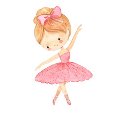 Watercolor ballerina illustration for kids - obrazy, fototapety, plakaty