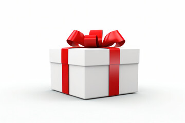 Gifted Elegance: A Red Ribbon-Adorned Gift Box Isolated on a Clean White Background..