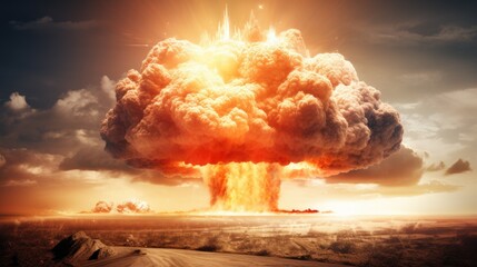 Atomic explosion of a nuclear bomb with a mushroom cloud - obrazy, fototapety, plakaty