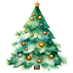 Boho christmas tree watercolor design with transparent background, PNG illustration