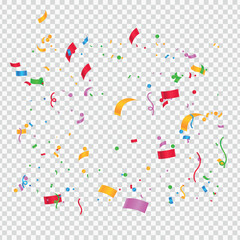 Transparent background with golden confetti. shiny gold flying tinsel decoration design