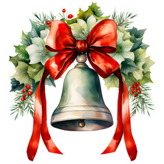 Christmas bell watercolor design with transparent background, PNG illustration