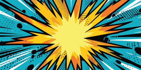VIntage retro comics boom explosion crash bang cover book design with light and dots. Can be used for decoration or graphics. Graphic Art. Vector. Illustration	