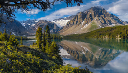 Fototapeta na wymiar AI extended landscape based on Bow Lake in Banff National Park - Alberta - Canada