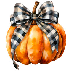 Retro pumpkin watercolor design with transparent background, PNG illustration