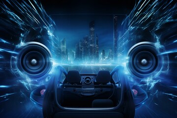 Promotional banner for high-quality audio systems in vehicles. Generative AI