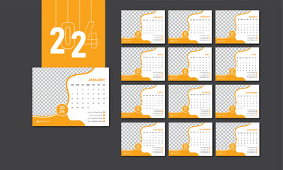 2024 desk Calendar design vactor template, new desk  calendar design with creative and dynamic shapes for print-ready design 12 months included.