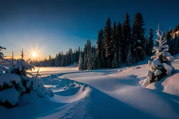 Deurstickers winter sunset in the mountains © Image Studio