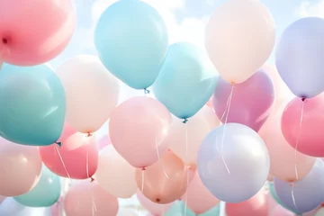 Foto op Plexiglas Ballon Generative AI picture Happy birthday cake candles balloons confetti abstract background