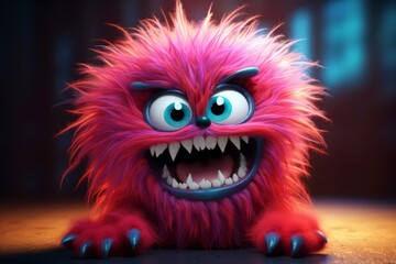 Obraz premium Cringe and furry cartoon colorful monster