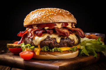 Big fastfood tasty restaurant burger hamburger cheeseburger Generative AI picture