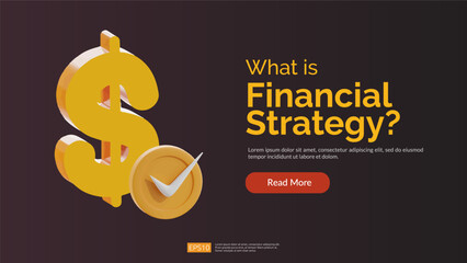 Financial business strategy with Dollar sign and check mark 3D icon illustration. Banner Business Landing Page Vector illustration