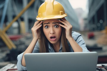 A engineer woman stressed , unhappy sad , Background at working site , Generative AI.