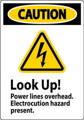 Caution Sign Look Up Power Lines Overhead, Serious Injury May Result