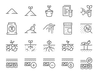Soil icon set. It included dirt, land, soil, ground, clay, and more icons. Editable Vector Stroke.