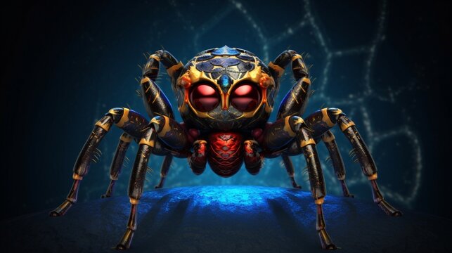 a horror jumping spider in a dark art fantasy style.Generative AI