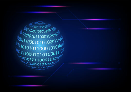 Cyber crime concept. Globe with binary code and security payment information. Digital earth with tech-circle on technology background. Data Sorting. Artificial intelligence. Big data.Smart system.