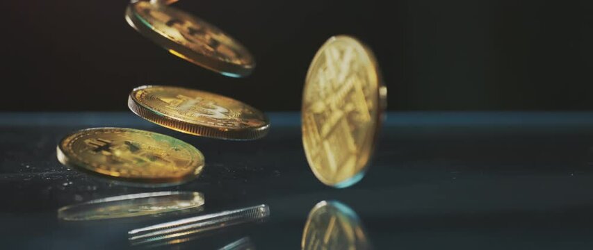 Bitcoin Cash (BCC) coin falling on the glass. Money futuristic network business concept