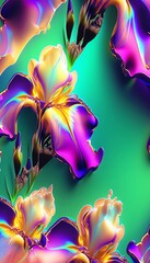 holographic liquid irises on green background