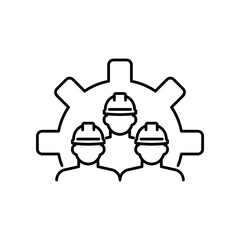 Civil engineer teamwork in industrial, manufacturing projects. Architect, technician collaboration icon. team, gear, work, engineer, line, stroke. Vector illustration design.