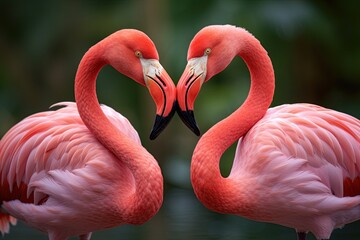 Naklejka premium Two flamingos in love. Generative Ai