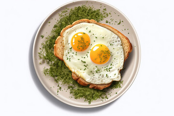 Delicious Plate of Avocado Toast with a Fried Egg Isolated on a white Background.