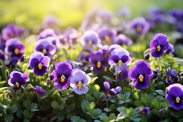 Foto op Canvas Vibrant Viola Flowers in a Wildflower Field. Springtime Blossoms for Your Gardening and Floral Needs © AIGen