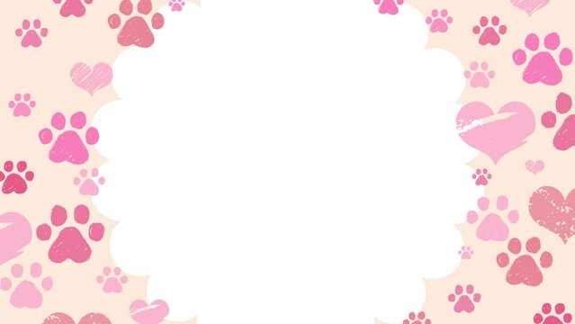 Doodle frame of footprints and hearts (pink)