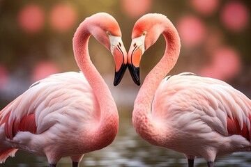 Two flamingos in love. Generative Ai